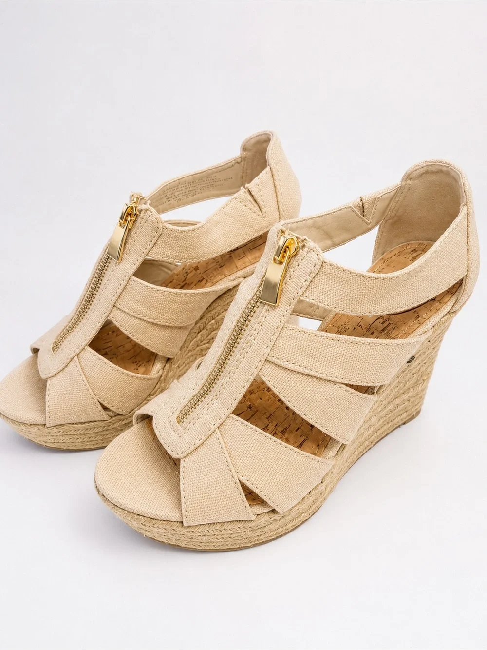Merona Beige Espadrille Wedge Sandals with Gold Zip